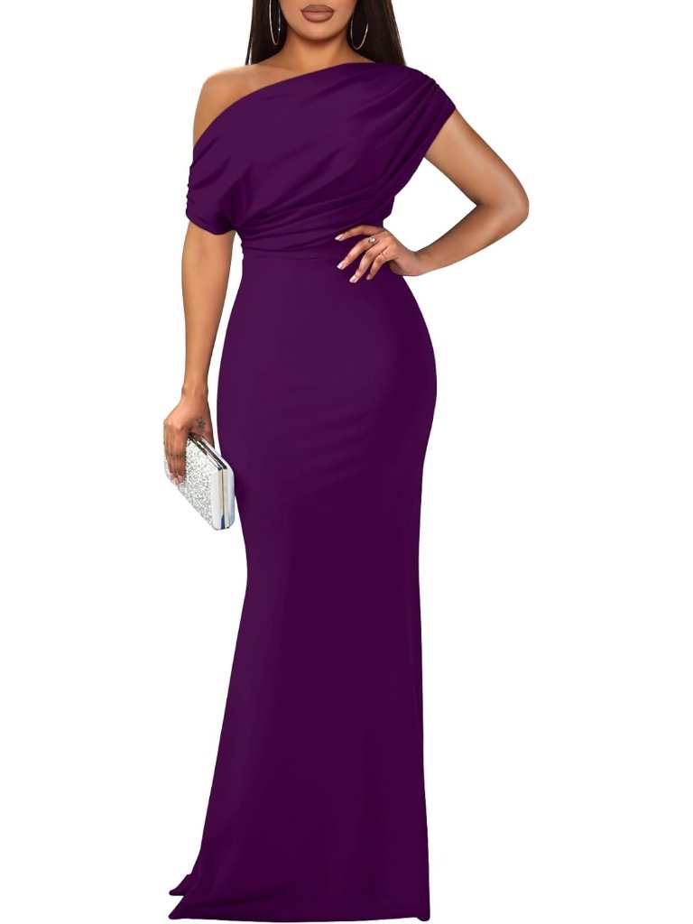Women's Purple Elegant Sleeveless Off Shoulder Bodycon Long Formal Maxi Dress